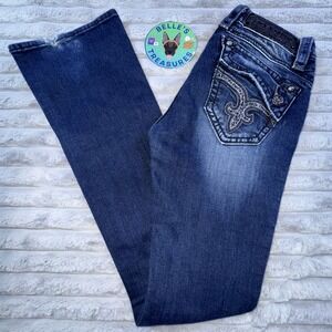 Rock Revival Johanna Fleur Bootcut Jeans Sz 27 Thick Stitch Stretch Flap Pockets